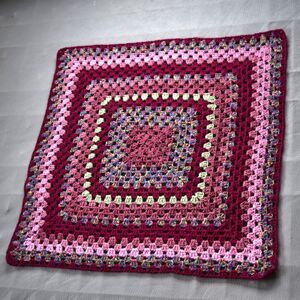 Crocheted Continuous Granny Square Baby Blanket Crib Throw Magenta Green Pink